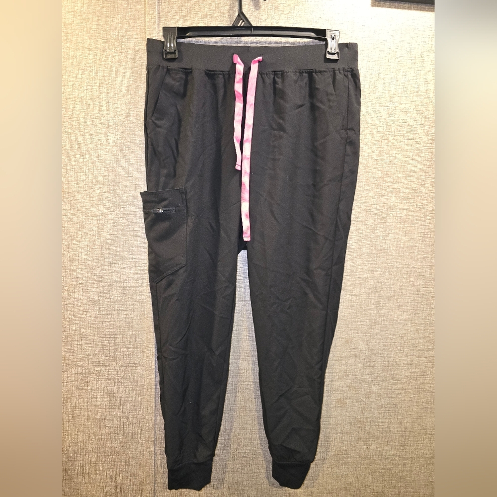 L Black Crush Scrubs With Pink String Tie